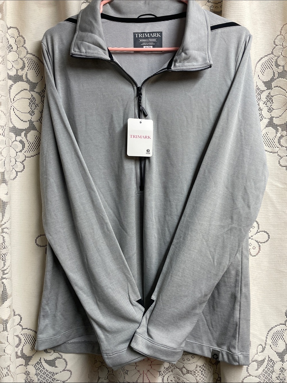 Trimark Women's Long Sleeve Quarter-Zip Pullover - Gray Trimmed in Black NWT